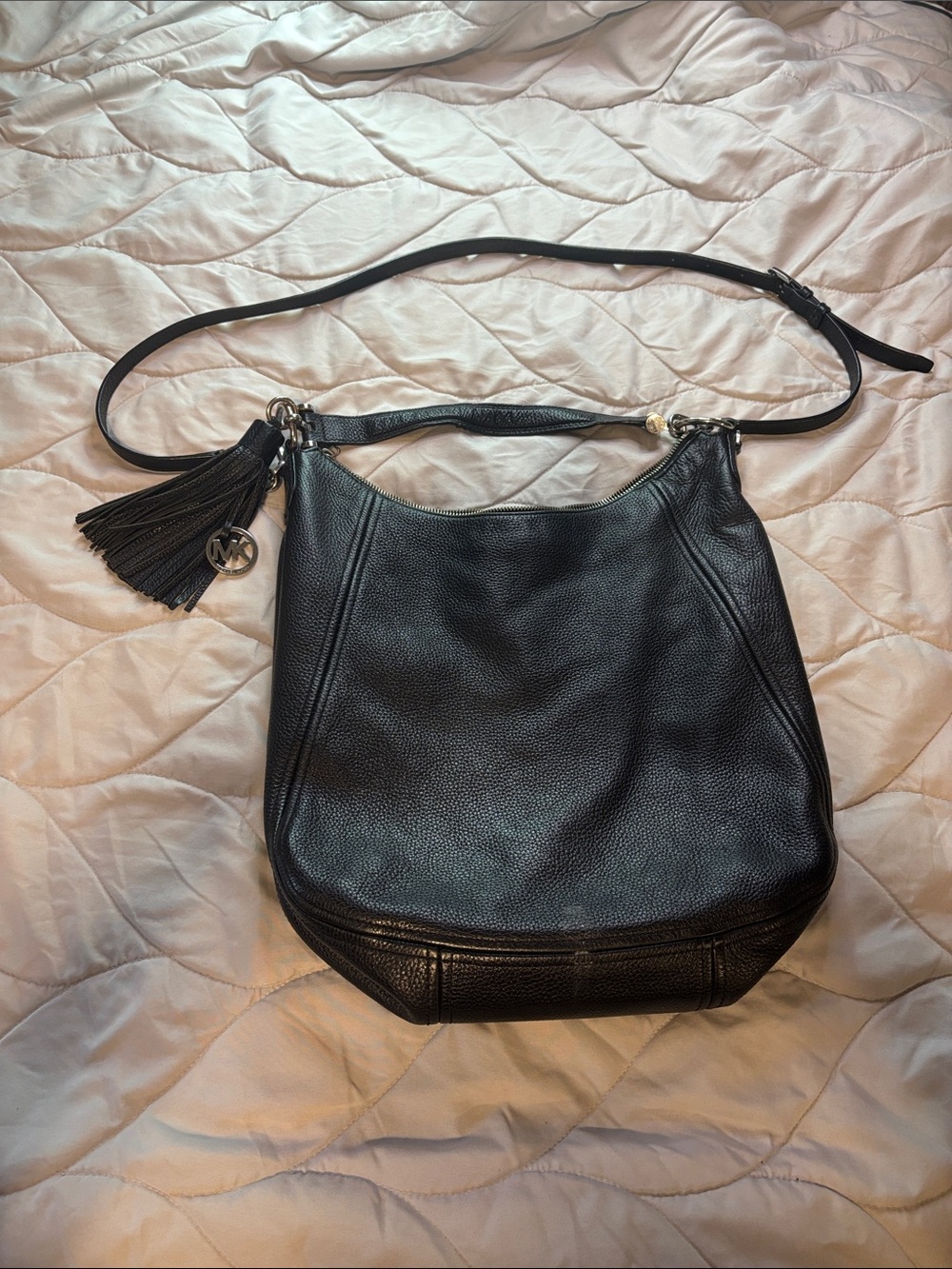 Michael Kors Black Pebbled Leather Hobo with Tassel Charm
